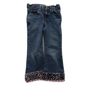 Gap Flare Stretch Girls 4 Leopard Denim Jeans Elastic Adjustable Waist PomPoms
